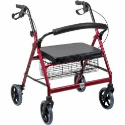 DMI® Extra-Wide Heavy Duty Steel Bariatric Rollator Walker, Burgundy