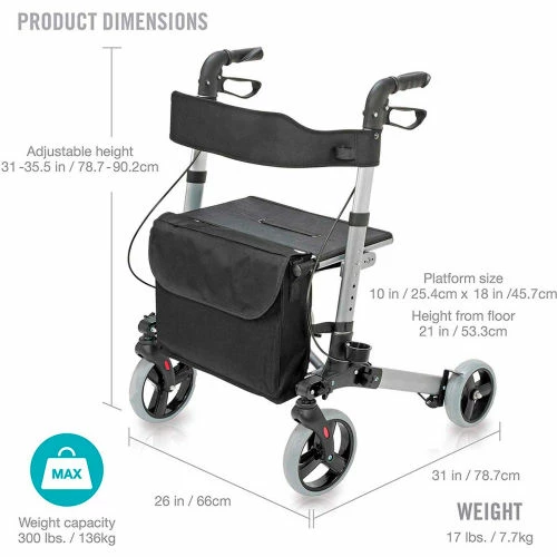HealthSmart® Lightweight Gateway Aluminum Rollator, Titanium 2 HealthSmart® Lightweight Gateway Aluminum Rollator, Titanium - Image 2