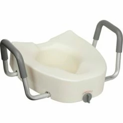 Drive Medical 12013 Premium Plastic Raised Toilet Seat with Lock and Padded Armrests, Elongated