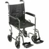 Drive Medical Lightweight Steel Transport Wheelchair, 19"W Seat, Silver Vein Frame and Black Upholstery