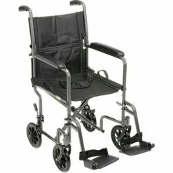 Drive Medical Lightweight Steel Transport Wheelchair, 19"W Seat, Silver Vein Frame and Black Upholstery