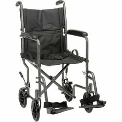 Drive Medical Lightweight Steel Transport Wheelchair, 19"W Seat, Silver Vein Frame and Black Upholstery -Wheelchairs & Physical Aids shop B275082 04