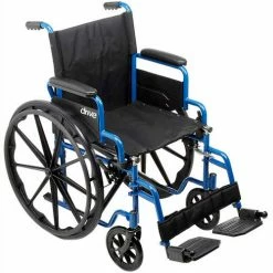 Drive Medical Blue Streak Wheelchair with Flip Back Desk Arms, Swing Away Footrests, 18" Seat