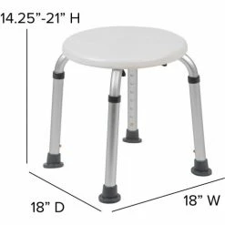 Flash Furniture Hercules Series Adjustable Height Bath Stool, 12.75" Dia. Seat, 14.25"-21"H, White 22 Flash Furniture Hercules Series Adjustable Height Bath Stool, 12.75" Dia. Seat, 14.25"-21"H, White -Wheelchairs & Physical Aids shop DC HY3400L WH GG DIMS
