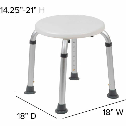 Flash Furniture Hercules Series Adjustable Height Bath Stool, 12.75" Dia. Seat, 14.25"-21"H, White 10 Flash Furniture Hercules Series Adjustable Height Bath Stool, 12.75" Dia. Seat, 14.25"-21"H, White - Image 10