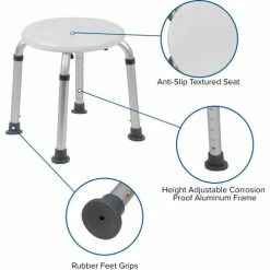 Flash Furniture Hercules Series Adjustable Height Bath Stool, 12.75" Dia. Seat, 14.25"-21"H, White 18 Flash Furniture Hercules Series Adjustable Height Bath Stool, 12.75" Dia. Seat, 14.25"-21"H, White -Wheelchairs & Physical Aids shop DC HY3400L WH GG inset4