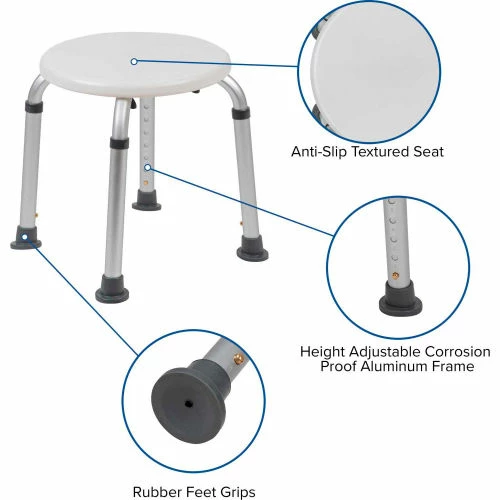 Flash Furniture Hercules Series Adjustable Height Bath Stool, 12.75" Dia. Seat, 14.25"-21"H, White 6 Flash Furniture Hercules Series Adjustable Height Bath Stool, 12.75" Dia. Seat, 14.25"-21"H, White - Image 6
