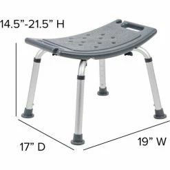 Flash Furniture Hercules Series Adjustable Height Bath Stool, 20" x 12" Seat, 14.5"-21.5"H, Gray -Wheelchairs & Physical Aids shop DC HY3410L GRY GG DIMS