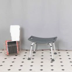 Flash Furniture Hercules Series Adjustable Height Bath Stool, 20" x 12" Seat, 14.5"-21.5"H, Gray -Wheelchairs & Physical Aids shop DC HY3410L GRY GG LS