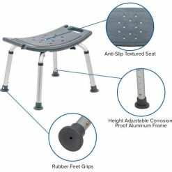 Flash Furniture Hercules Series Adjustable Height Bath Stool, 20" x 12" Seat, 14.5"-21.5"H, Gray -Wheelchairs & Physical Aids shop DC HY3410L GRY GG inset4