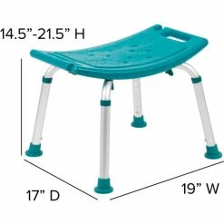 Flash Furniture Hercules Series Adjustable Height Bath Stool, 20" x 12" Seat, 14.5"-21.5"H, Teal -Wheelchairs & Physical Aids shop DC HY3410L TL GG DIMS