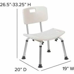 Flash Furniture Hercules Series Adjustable Height Bath Chair with Back, White -Wheelchairs & Physical Aids shop DC HY3500L WH GG DIMS