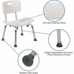 Flash Furniture Hercules Series Adjustable Height Bath Chair with Back, White -Wheelchairs & Physical Aids shop DC HY3500L WH GG inset4