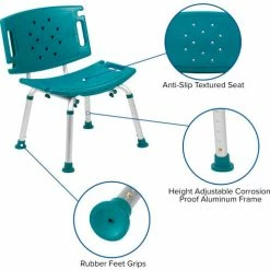 Flash Furniture Hercules Series Adjustable Height Bath Chair with Extra Large Back, Teal -Wheelchairs & Physical Aids shop DC HY3501L TL GG inset4