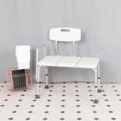 Flash Furniture Hercules Series Adjustable Height Bath Transfer Bench with Back and Side Arm, White -Wheelchairs & Physical Aids shop DC HY3510L WH GG LS