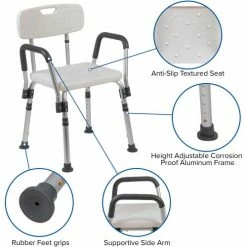 Flash Furniture Hercules Series Adjustable Height Bath Chair with Quick Release Back & Arms, White 18 Flash Furniture Hercules Series Adjustable Height Bath Chair with Quick Release Back & Arms, White -Wheelchairs & Physical Aids shop DC HY3523L WH GG inset4