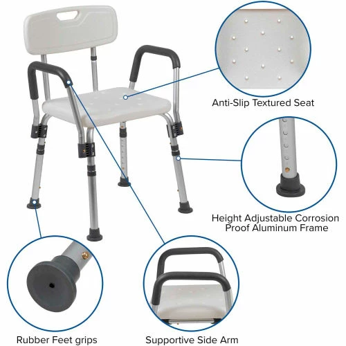 Flash Furniture Hercules Series Adjustable Height Bath Chair with Quick Release Back & Arms, White 5 Flash Furniture Hercules Series Adjustable Height Bath Chair with Quick Release Back & Arms, White - Image 5