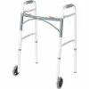 Drive Medical Deluxe Two Button Folding Walker with 5" Wheels, 17-1/2"L x 24"W, 32"- 39"H, Silver