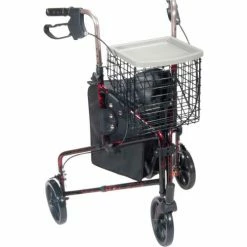 Drive Medical 10289RD Deluxe 3-Wheel Aluminum Rollator with 7.5" Casters, Flame Red