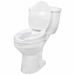 Drive Medical 12065 Raised Toilet Seat with Lock and Lid, Standard Seat, 4" Height