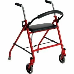 Drive Medical 1239RD Two Wheeled Walker with Seat, Red