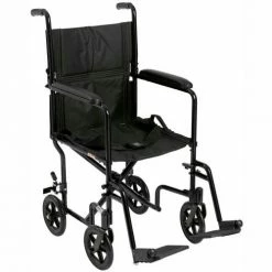 Drive Medical Lightweight Aluminum Transport Wheelchair, Black Frame, 17" Seat Width