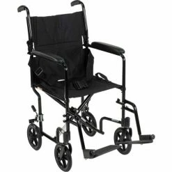 Drive Medical Lightweight Aluminum Transport Wheelchair, Black Frame, 19" Seat Width