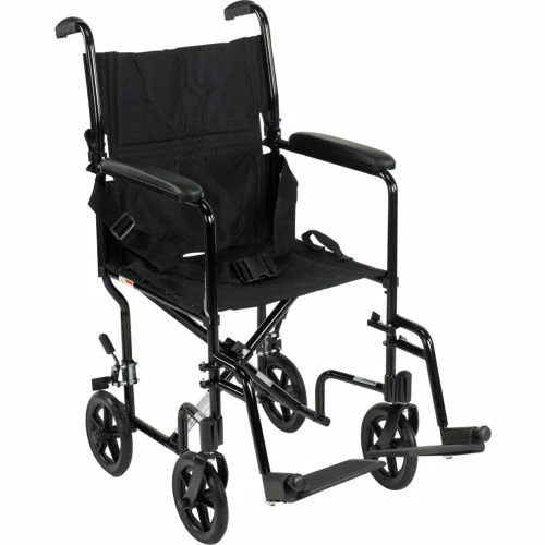 Drive Medical Lightweight Aluminum Transport Wheelchair, Black Frame, 19" Seat Width 1 Drive Medical Lightweight Aluminum Transport Wheelchair, Black Frame, 19" Seat Width