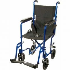 Drive Medical Lightweight Aluminum Transport Wheelchair, Blue Frame, 19" Seat Width