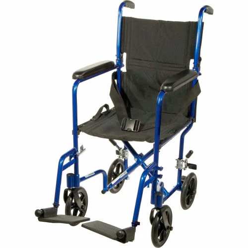 Drive Medical Lightweight Aluminum Transport Wheelchair, Blue Frame, 19" Seat Width 1 Drive Medical Lightweight Aluminum Transport Wheelchair, Blue Frame, 19" Seat Width