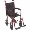 Drive Medical Lightweight Aluminum Transport Wheelchair, Red Frame, 19" Seat Width