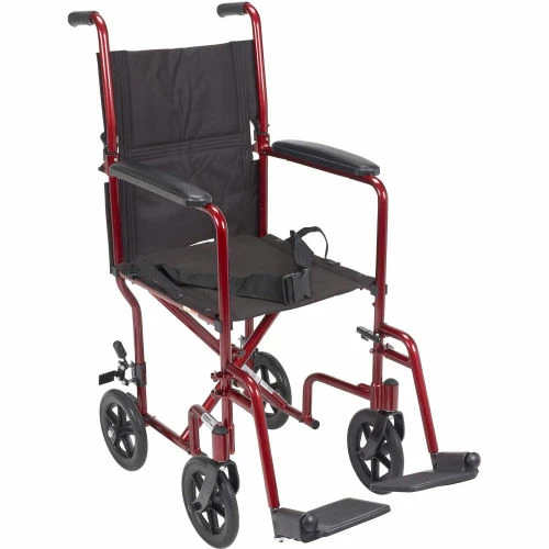 Drive Medical Lightweight Aluminum Transport Wheelchair, Red Frame, 19" Seat Width 1 Drive Medical Lightweight Aluminum Transport Wheelchair, Red Frame, 19" Seat Width