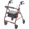 Drive Medical Aluminum Rollator with 6" Casters, Fold Up and Removable Back Support, Padded Seat, Red