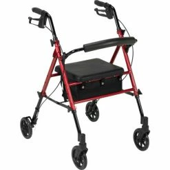 Drive Medical Adjustable Height Rollator with 6" Casters, Red