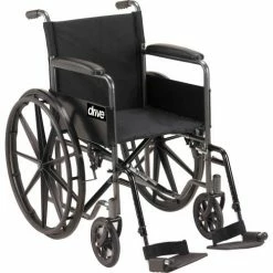 Drive Medical Silver Sport 1 Wheelchair with Full Arms and Swing-away Footrests, 18" Seat