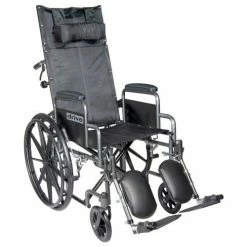 Drive Medical 18" Silver Sport Full-Reclining Wheelchair, Detachable Desk Arms, Elevating Legrests