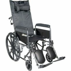 Drive Medical Silver Sport Reclining Wheelchair with Elevating Leg Rests, Detachable Full Arms, 18" Seat