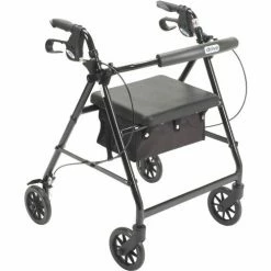 Drive Medical Aluminum Rollator with 6" Casters, Fold Up and Removable Back Support, Padded Seat, Black