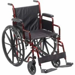 Drive Medical Rebel Wheelchair with Removable Desk Arms, Swing-away Footrests, 18" Seat, Red Frame