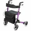 HealthSmart Rollator Walker with Seat and Backrest, 300 pounds capacity, Purple