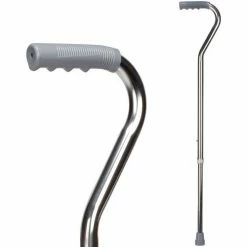 DMI Deluxe Lightweight Adjustable Walking Cane with Offset Hand Grip, Slip Resistnace, Silver