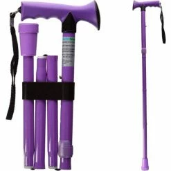 HealthSmart Folding Walking Stick, Soft Comfort Grip, Collapsible, Adjustable Folding, Lavender