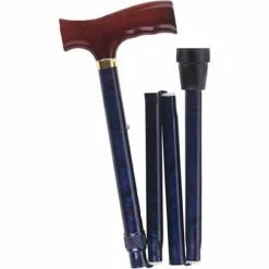 DMI Folding Cane, Derby Handle Walking Stick, Adjustable Collapsible Foldable, Blue Cyclone