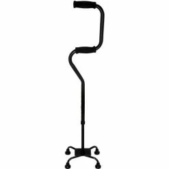 HealthSmart Quad Cane, Sit To Stand Walker, Adjustable Quad Cane, 4 Foot Base, Foam Handles, Black