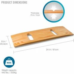 DMI Wooden Slide Transfer Board, 440 lb Capacity, 24" x 8" x 1" , 2 Cut Out Handles
