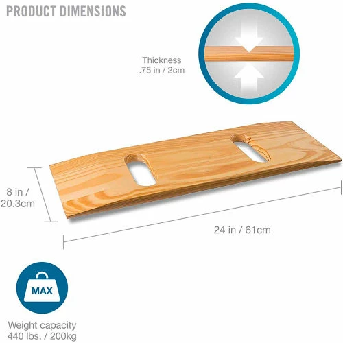 DMI Wooden Slide Transfer Board, 440 lb Capacity, 24" x 8" x 1" , 2 Cut Out Handles 1 DMI Wooden Slide Transfer Board, 440 lb Capacity, 24" x 8" x 1" , 2 Cut Out Handles