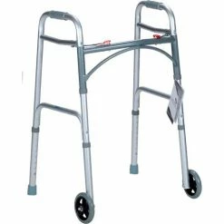 Dynarex Two Button Folding Walker W/ 5" Wheels, Junior Size, 350 lb., Pack of 4