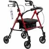 Dynarex DynaGo™ Flex Rollator W/ Adjustable Seat Height & Detachable Caster, Red