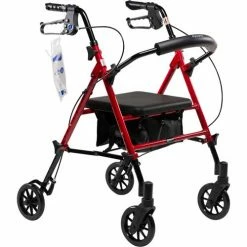 Dynarex DynaGo™ Flex Rollator W/ Adjustable Seat Height & Detachable Caster, Red
